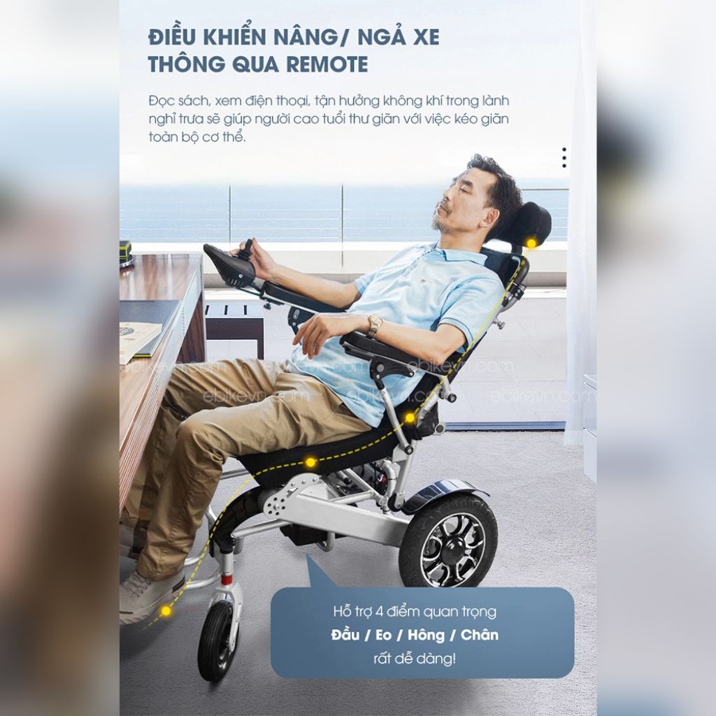Xe lăn điện gấp gọn, điều chỉnh từ xa HWS488 Ebikevn HWS488170223