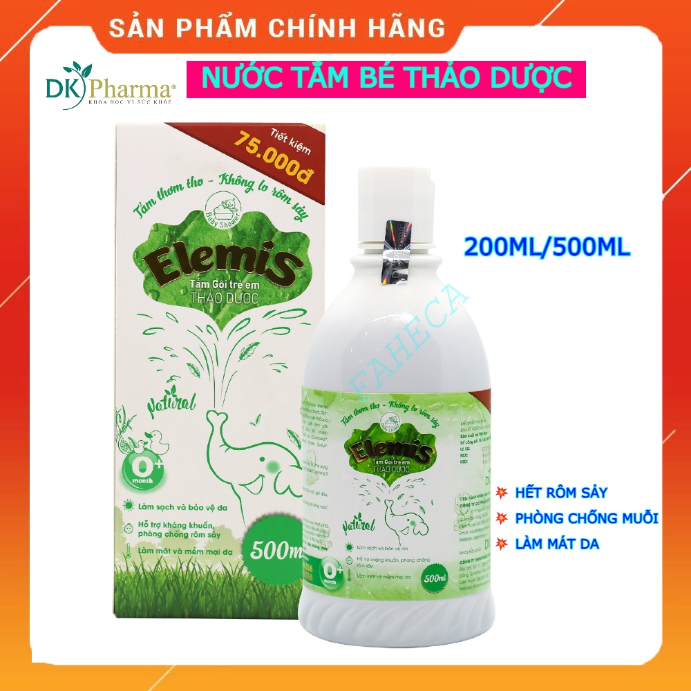 Nước tắm gội thảo dược cho bé ELEMIS 200ml 500ml, rôm sảy, mẩn ngứa, muỗi đốt, mát da - Chính hãng