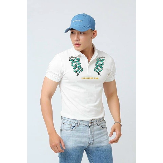 Áo Thun Nam Cao Cấp Có Cổ Phối Hình 2 Màu Lịch Lãm Phong Cách Hàn Quốc NEW UNISEX