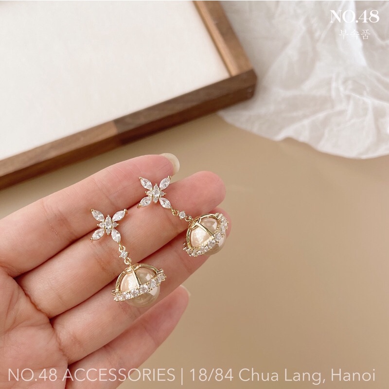 Khuyên tai mạ vàng 18K ngọc nâu mã 3177