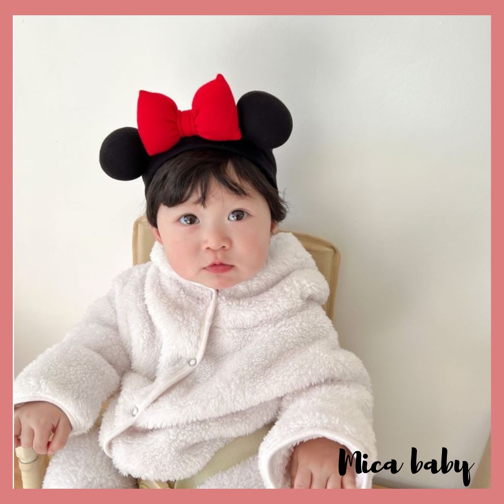 Băng đô che thóp cho bé chất cotton đính nơ đỏ phồng BD74 Mica baby