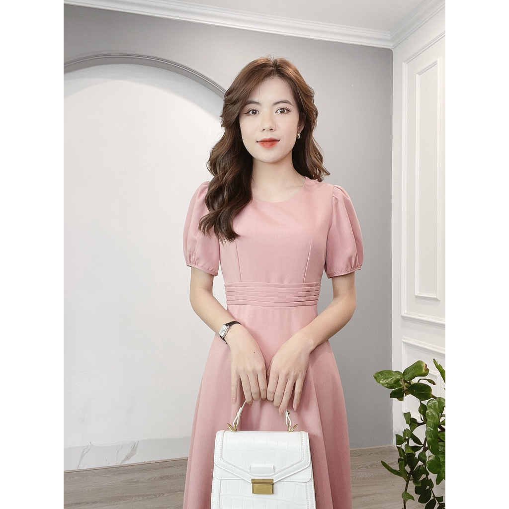 Váy Xòe Cổ Tròn Eo Xếp Ly Min House