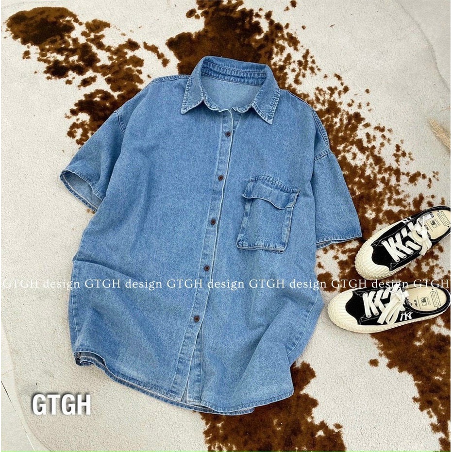 Áo sơ mi jean nữ thời trang form rộng dáng dài m0020