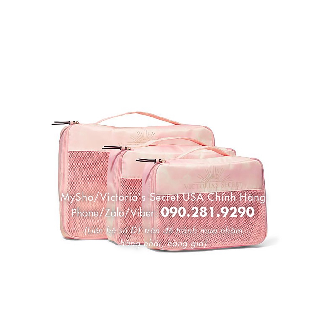 Bộ 3 túi du lịch màu hồng phối lưới siêu xinh (336) - Hàng nhập Victoria's Secret USA
