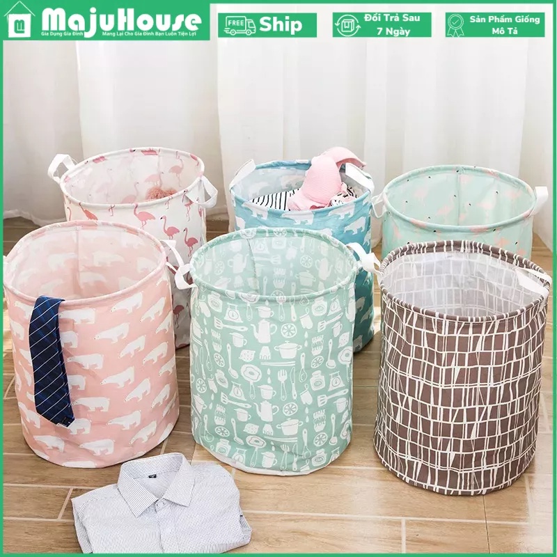 Giỏ Đựng Quần Áo Giặt, Đồ Bẩn, Đồ Chơi Trẻ Em Bằng Cotton Lanh Chống Nước Phong Cách Nhật Bản