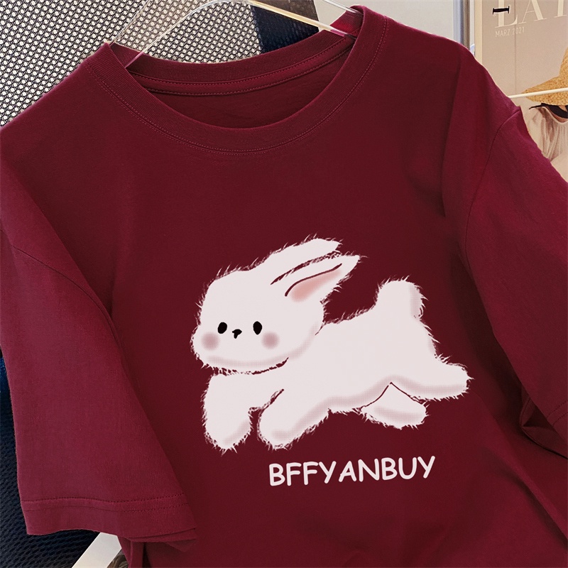 Áo thun SUXI tay ngắn cổ tròn dáng rộng cotton in họa tiết thời trang mùa hè cho nữ