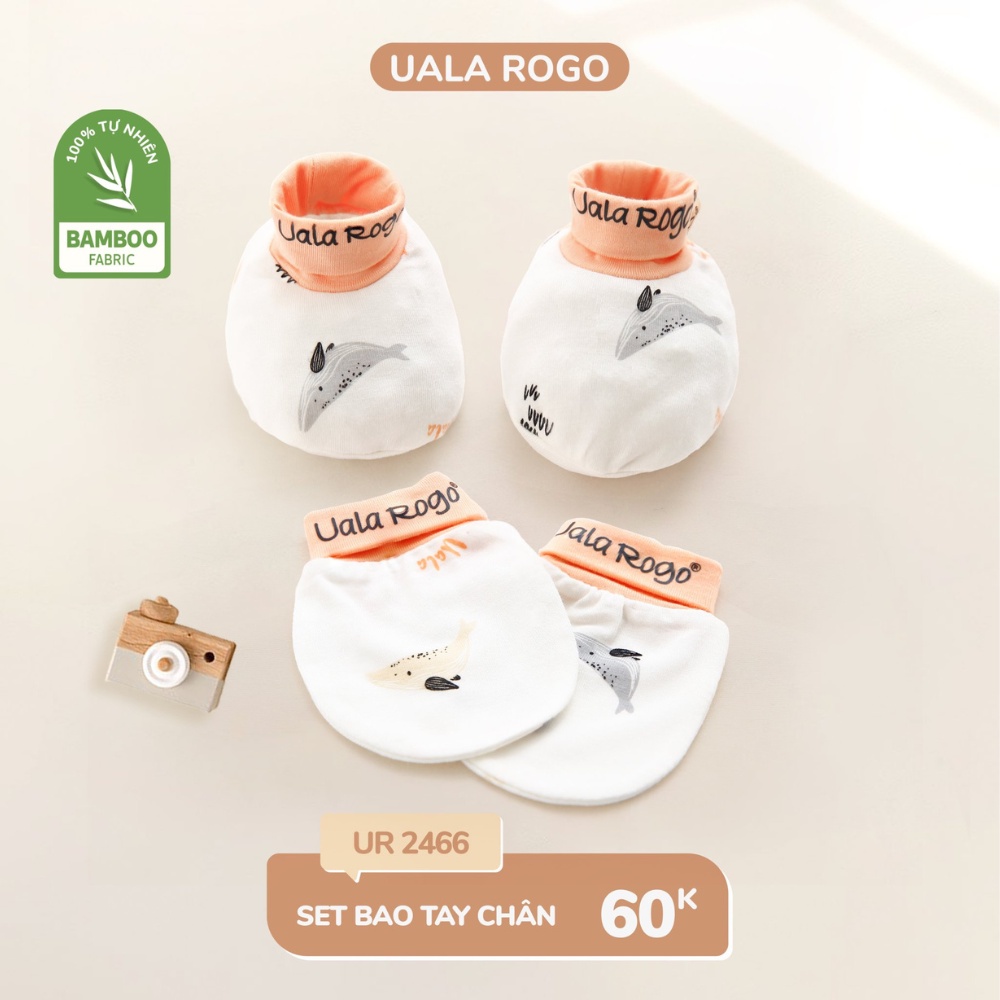 Set bao tay chân mũ sơ sinh cho bé Ualarogo 0-6 tháng vải sợi tre BAMBOO thoáng mát thấm hút co giãn 2465