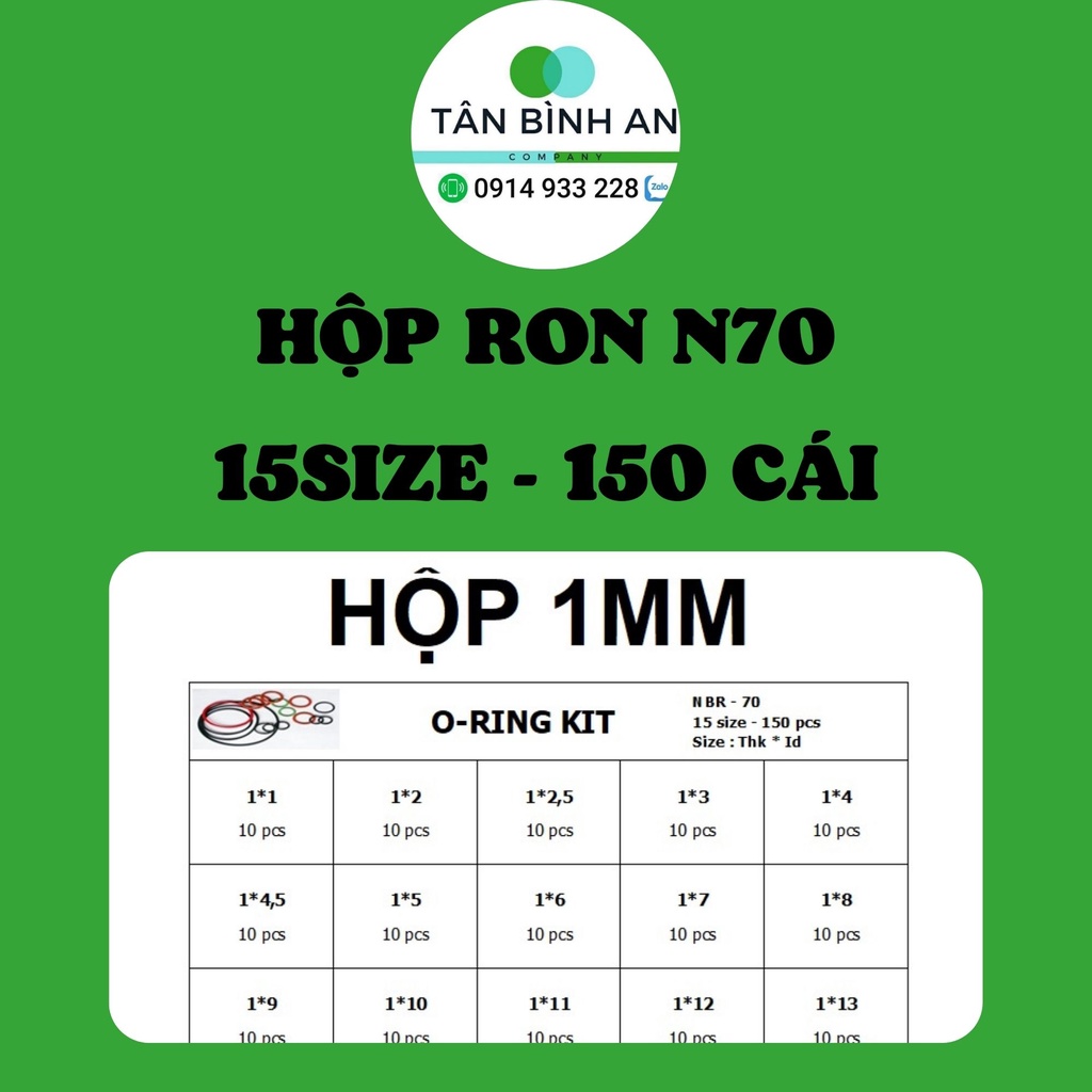 Hộp gioăng N70 dày 1mm (15 size) vòng đệm cao su/ gioăng chịu nhiệt, chịu dầu nhớt