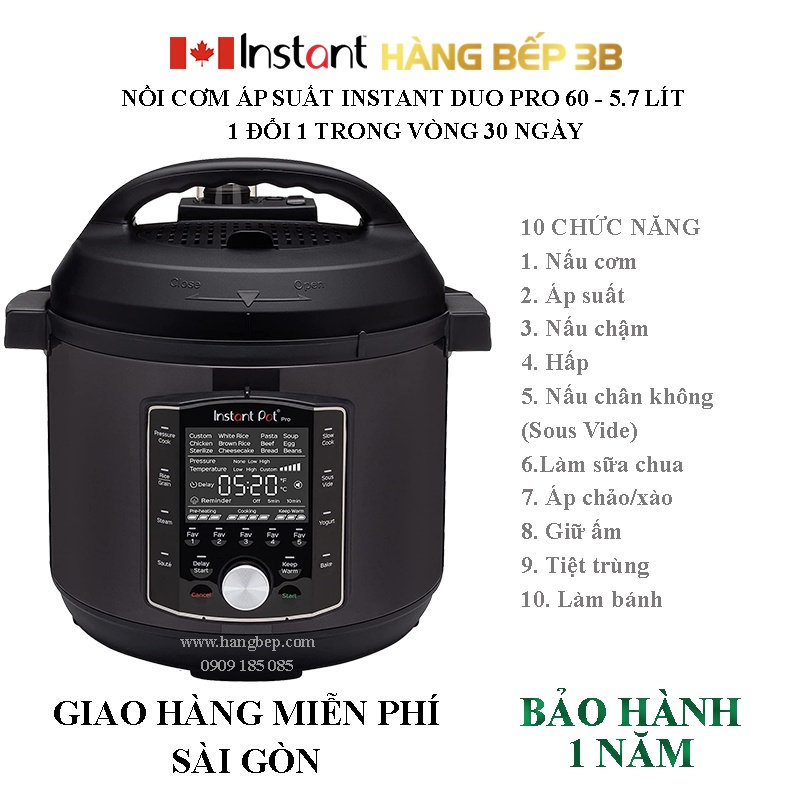 Nồi áp suất đa năng 5.7 lít Instant Pot Duo Pro 60 - 10 chức năng trong 1 - Bảo hành chính hãng 1 năm