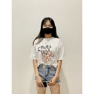 Áo phông tay lỡ cotton khô mềm mịn in hình gấu chữ