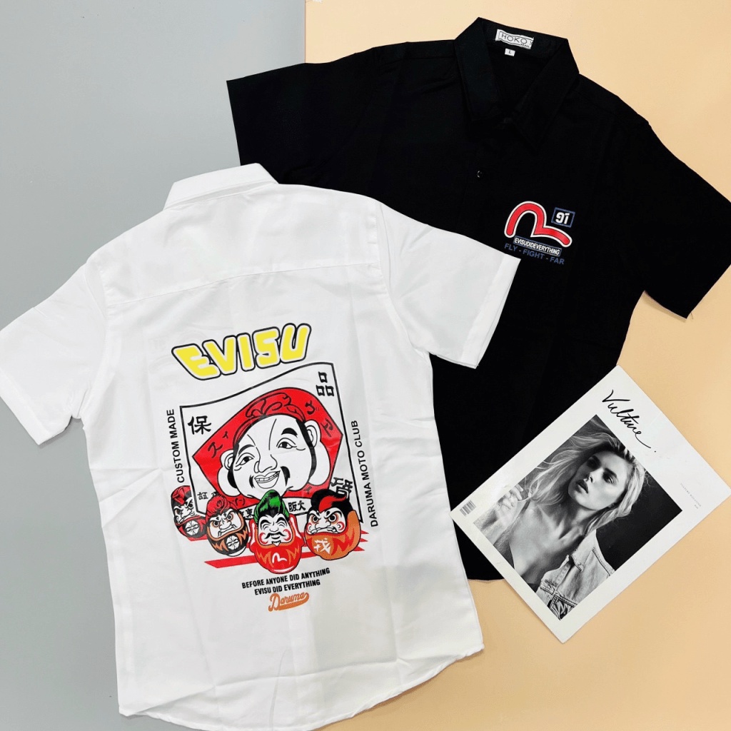 Áo Sơ Mi Nam Ngắn Tay Cài Nút Vải Kate Lụa 2 Màu Phối Hình Trẻ Trung Nắng Động NEW UNISEX