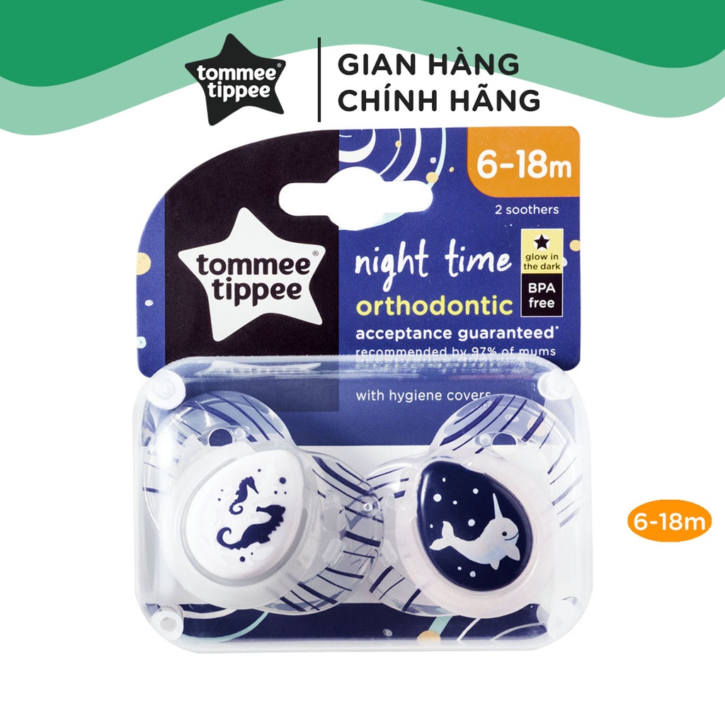 Ty ngậm dạ quang cho bé Tommee Tippee 6-18 tháng (vỉ 2 cái) - Night Time - Cá Ngựa