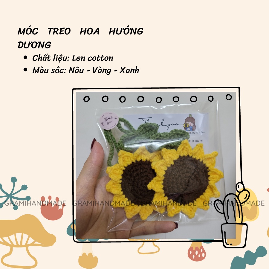 Móc khóa hoa hướng dương bằng len handmade