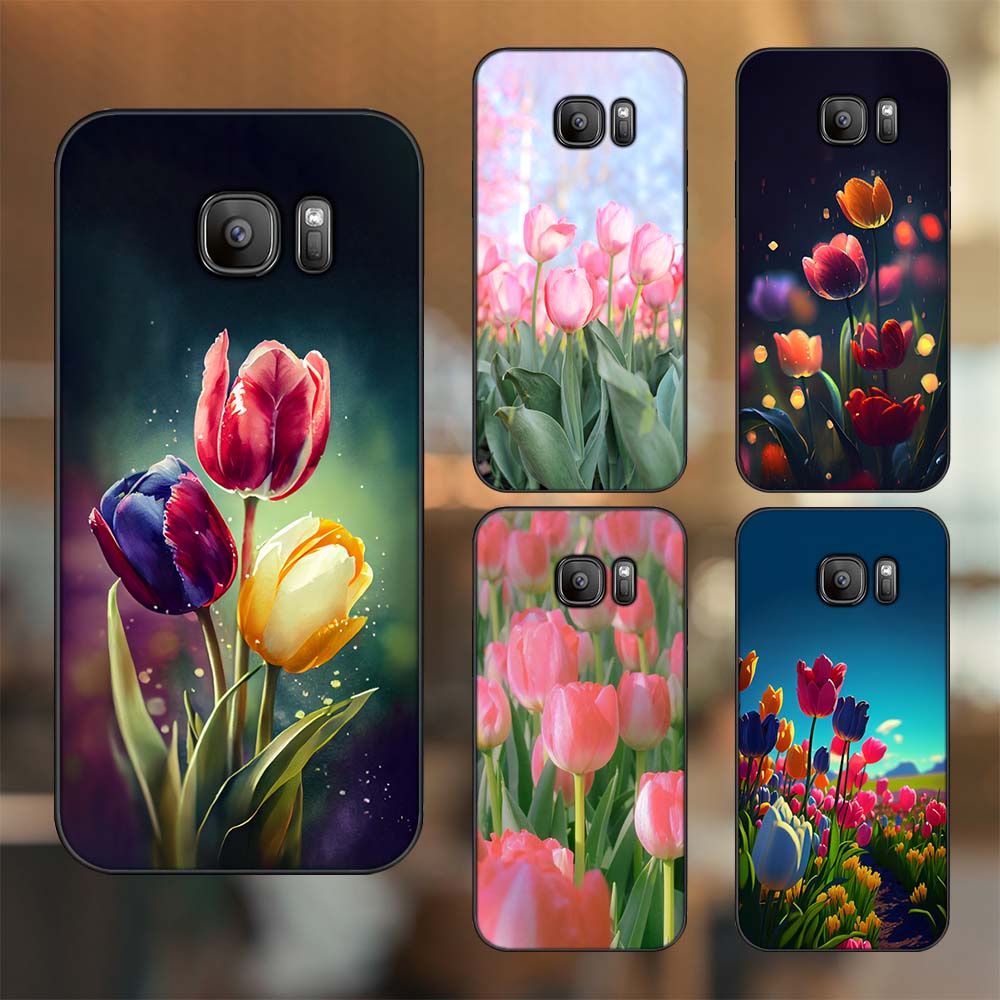 Ốp lưng Samsung S6, S6 Edge, S6 Edge Plus, S7, S7 Edge viền đen in hình Hoa Tulip Hoa Đẹp
