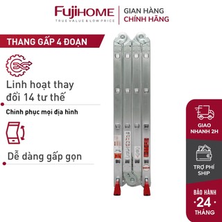 Thang nhôm gấp 4 đoạn 4.4m - 4,7 m đa năng nhập khẩu fujihome, thang chữ m gấp 4 khúc gia đình, bảo hành 1 năm