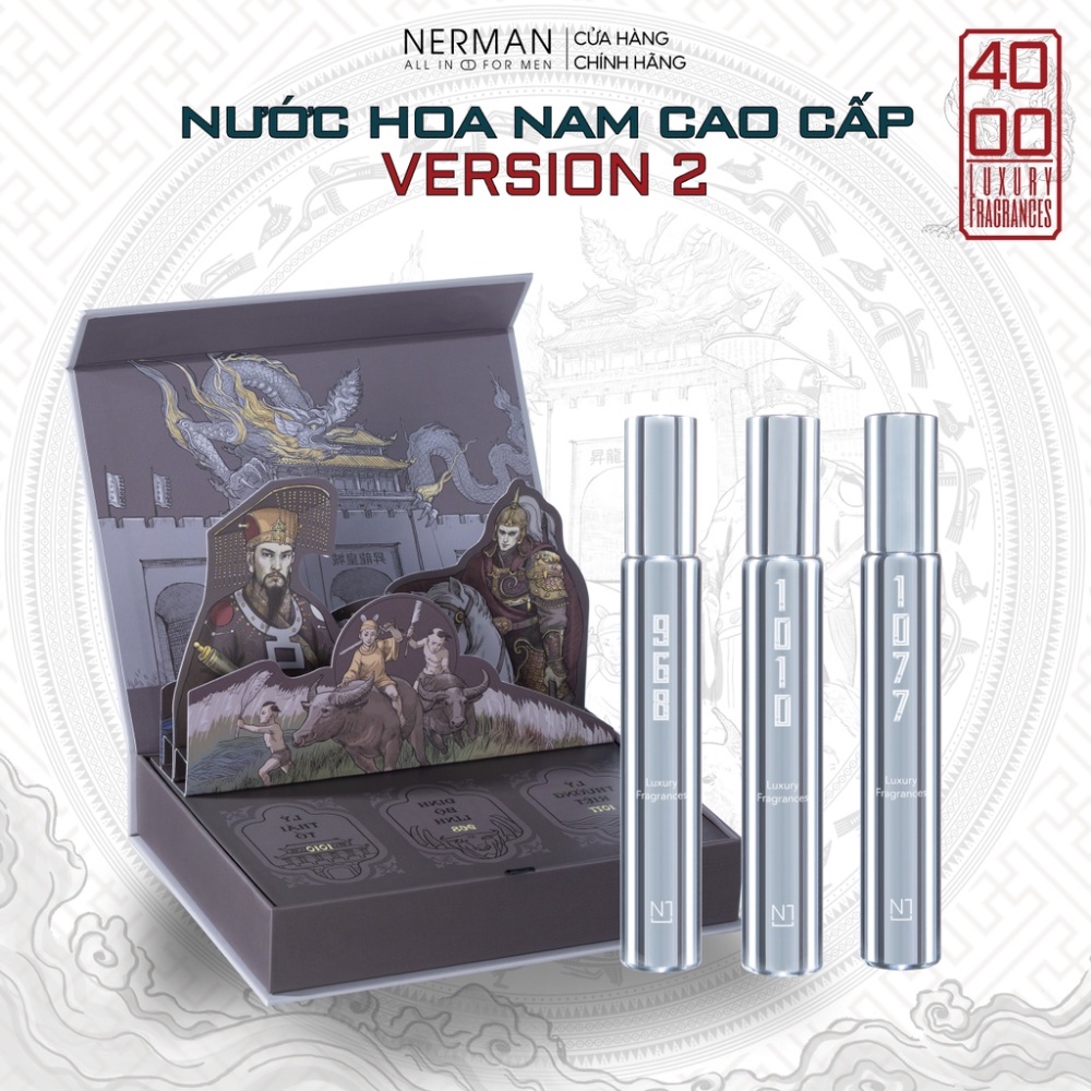 Bộ 3 chai nước hoa nam Nerman 4000 - VERSION 2 với 3 hương 968 - 1010 - 1077 thơm mạnh mẽ đầy nam tính, lưu hương đến 8h