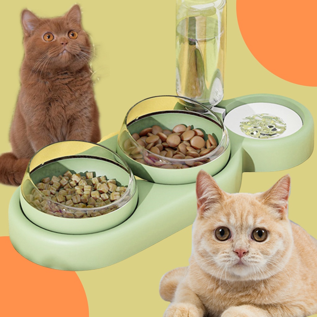 Bát Ăn Cho Chó Mèo, Bát Ăn 3 Ngăn , Có Khay Bình Cấp Nước Tự Động 500ml - Pet Max