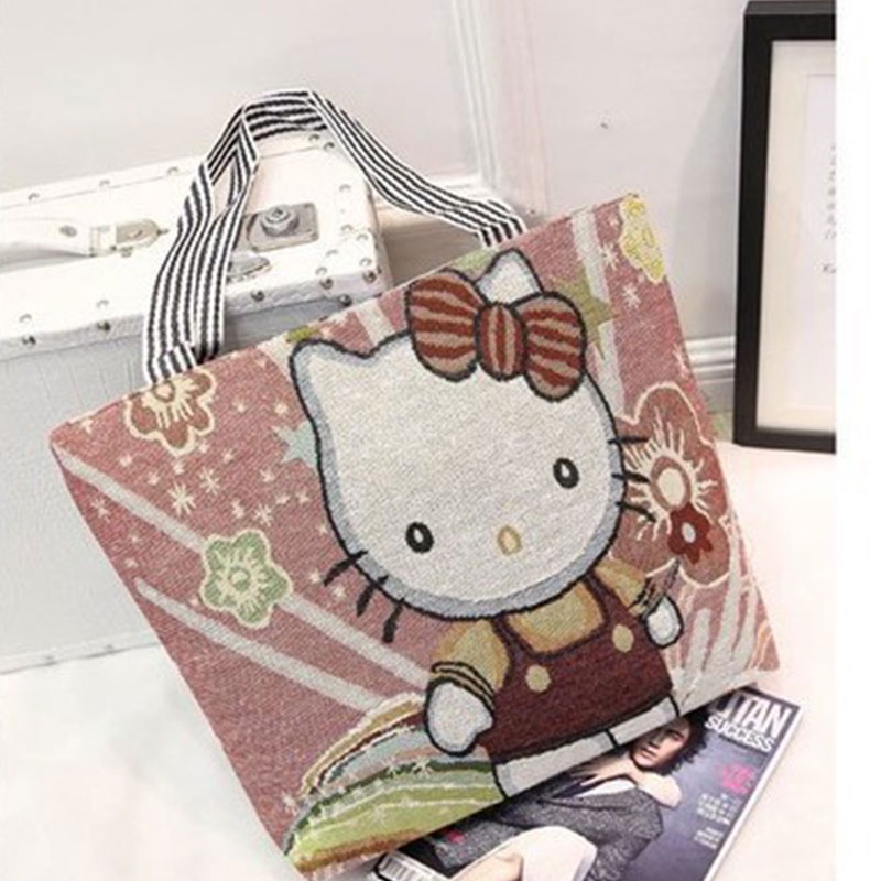 Bololo Túi Xách Vải Dệt Kim Thêu Họa Tiết Hoạt Hình Phong Cách Retro Kích Cỡ Lớn Dành Cho Trẻ Em