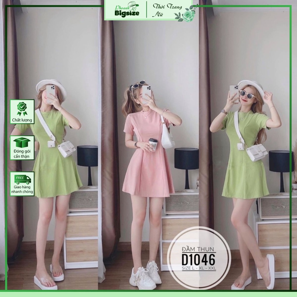 BIGSIZE ĐẦM MINI THUN VÁY CHỮ A TÔN DÁNG (XANH-HỒNG-ĐEN)