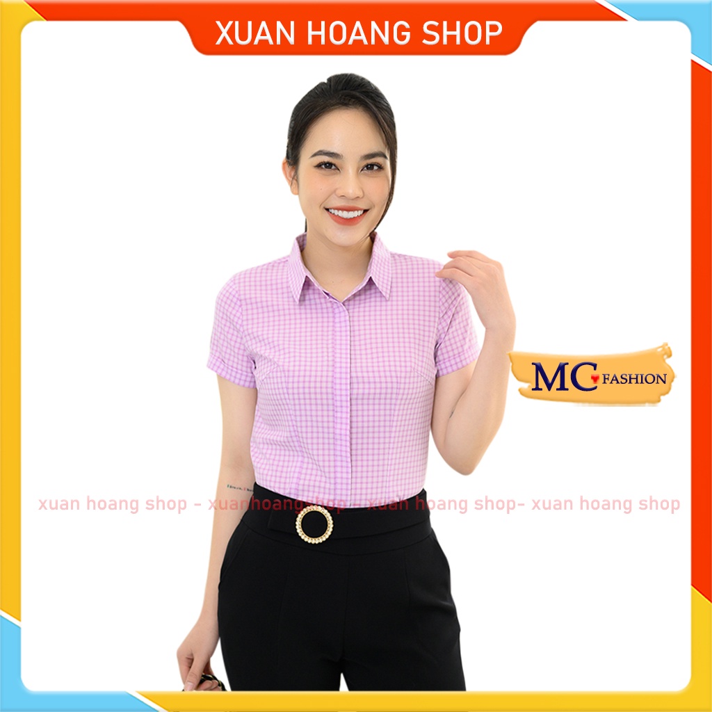 Áo Sơ Mi Công Sở Nữ Trẻ Trung, Kẻ Sọc Caro Tay Cộc Mc Fashion A713