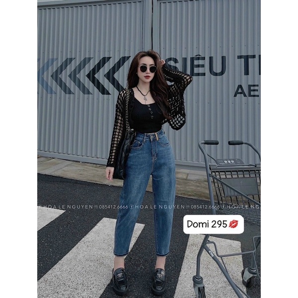Quần baggy nữ jean lưng cao trơn basic
