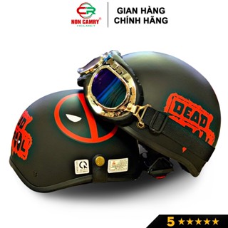 Nón bảo hiểm nửa đầu kính phi công, kính UV chính hãng NON CAMRY, họa tiết Deadpool mạnh mẽ