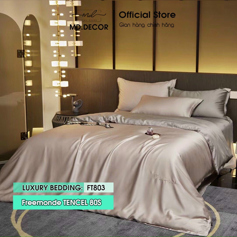Bộ chăn ga gối Lụa Tencel 80S Freemonde cao cấp MD.DECOR - Bedding mềm mịn thấm hút nhiều kích thước drap bọc nệm M6/M8