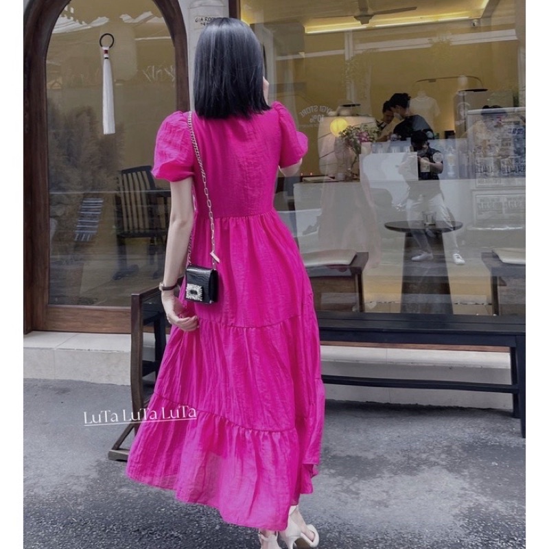 Đầm Tơ Nhún Tầng Chun Ngực Dáng Dài Mã KL