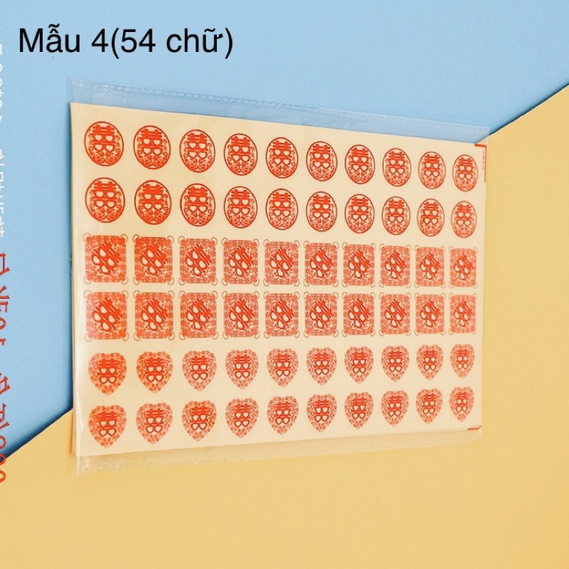 Decal hỷ vuông trang trí vật dụng ,trái cây ngày cưới có sẵn keo có thể dán ly , chén , đĩa ngày