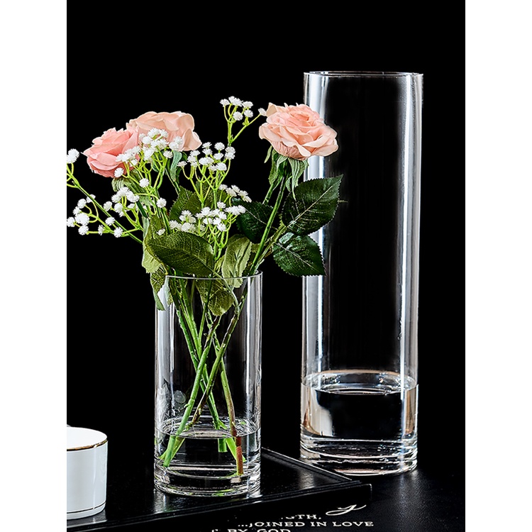 Lọ hoa thuỷ tinh cao cấp hình trụ tròn nhiều kích thước 20/25/30 cm, bình hoa decor Qhouse trang trí phòng khách
