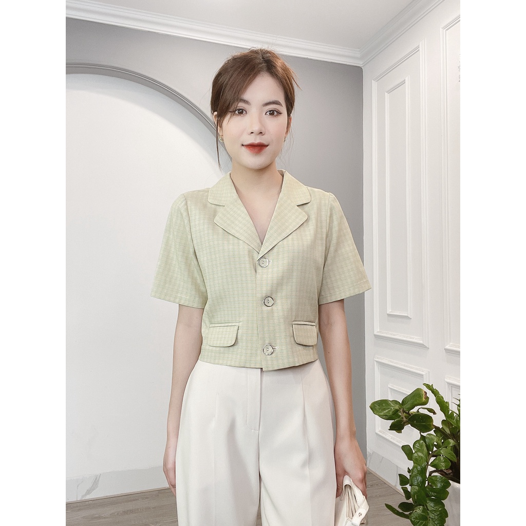 Áo Croptop Kẻ Caro 3 Cúc Min House