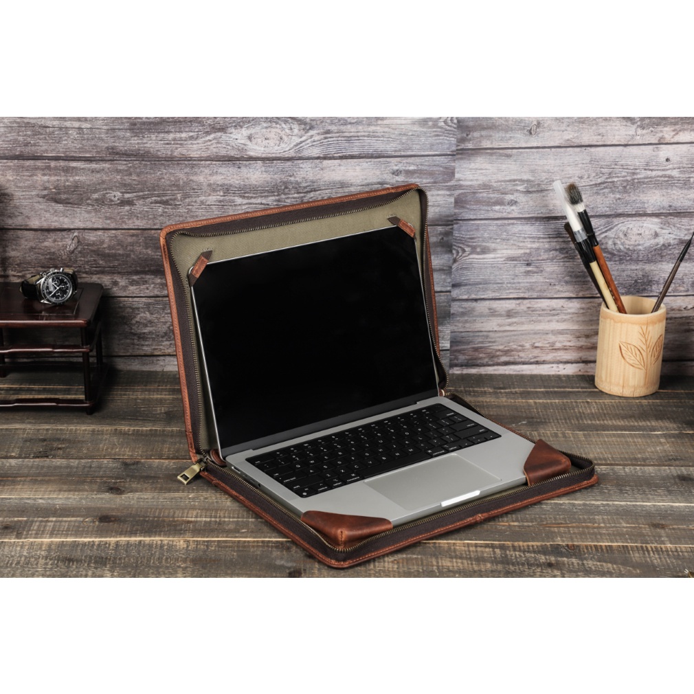 Túi Da Thật Đựng Laptop 13.3 inch Air M1 Mac Pro 13.3 '' Có Khóa Kéo Tiện Dụng