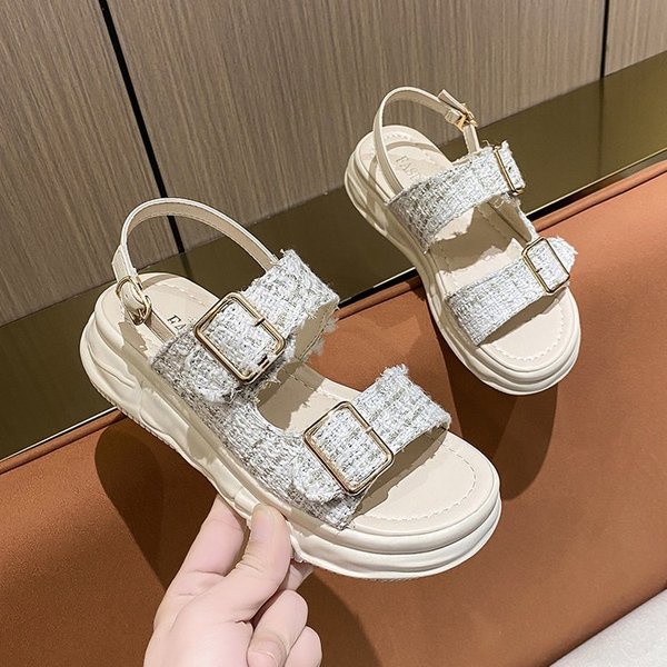Giày sandal nu dép bánh mì đế cao Sandal Đế Xuồng Dày Quai Ngang Khóa Vuông Phong Cách Mới Mùa Hè 2023 Cho Nữ