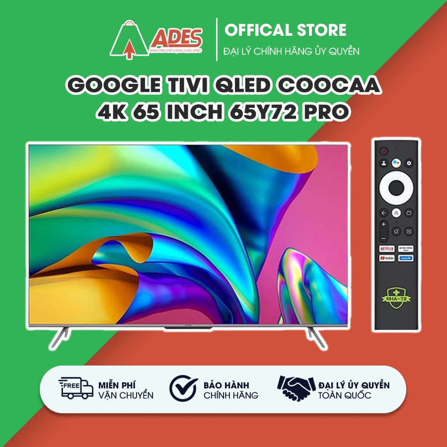 [HÀNG CHÍNH HÃNG] ✔️Google Tivi Qled+Coocaa 65 Inch - 65Y72 PRO ✔️ Công nghệ màn hình QLED Pro ✔️ BẢO HÀNH 24 THÁNG