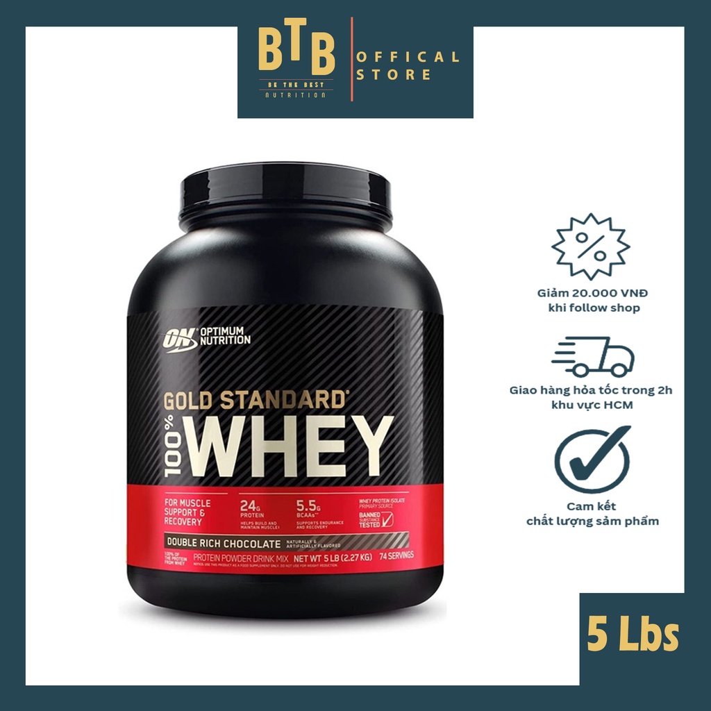 Bột đạm dinh dưỡng thể thao thể hình GOLD STANDARD 100% WHEY 2.3KG hỗ trợ tăng cơ từ thương hiệu OPTIMUM NUTRITION