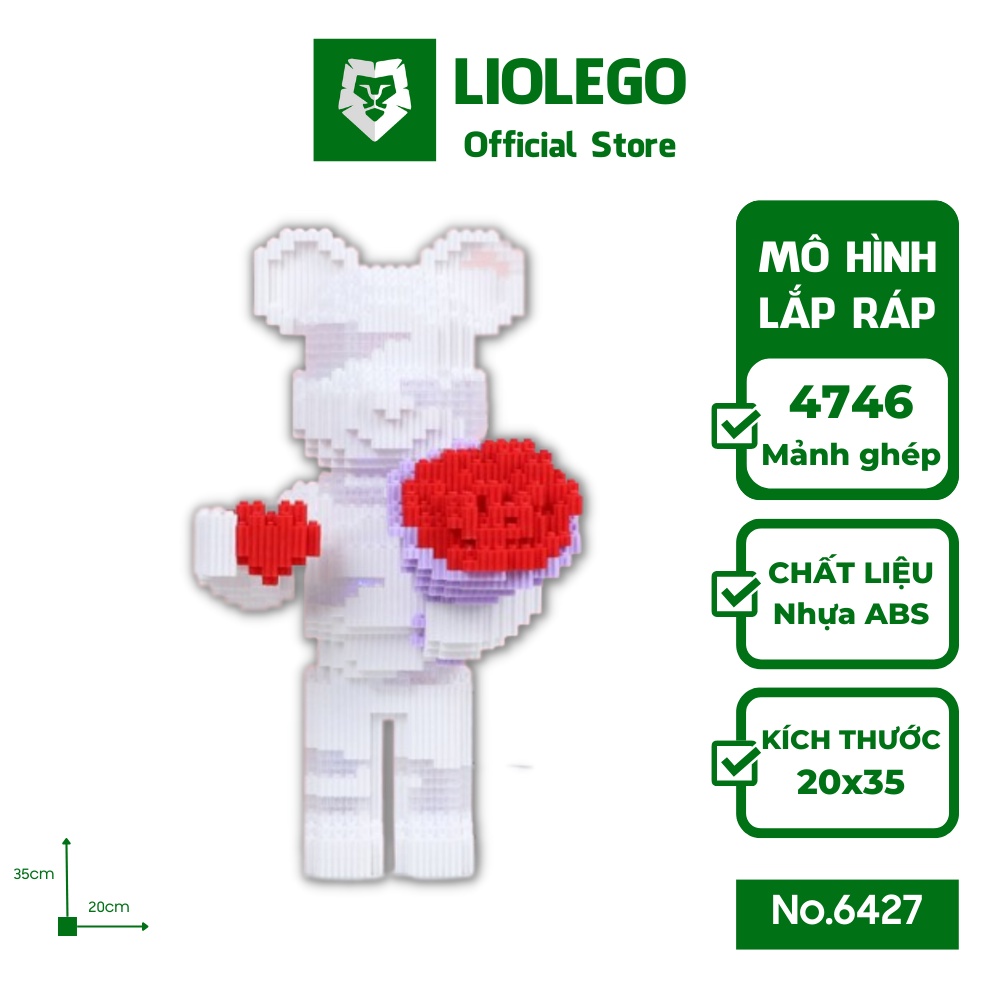 [Tặng Đèn LED] Lego Bearbrick Gấu Trắng Ôm Hoa 35cm Xinz 6427 - LioLego