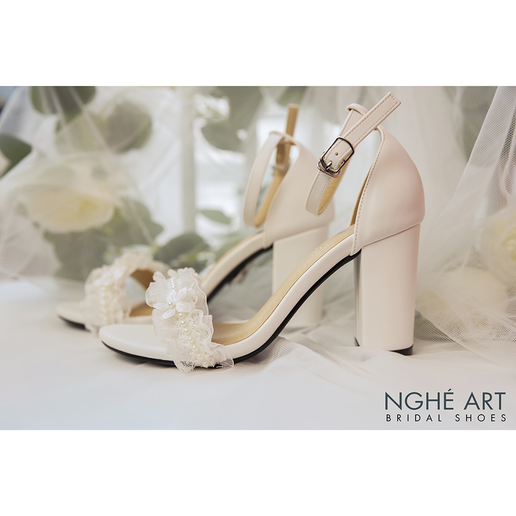 Giày cưới Nghé Art sandal gót vuông 396