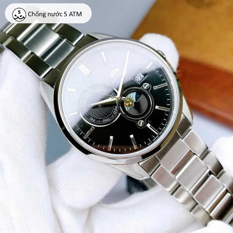 Đồng hồ nam Orient Watch Sun And Moon RA-AK03 máy lộ cơ automatic mặt kính sapphire dây thép đeo tay cao cấp chính hãng