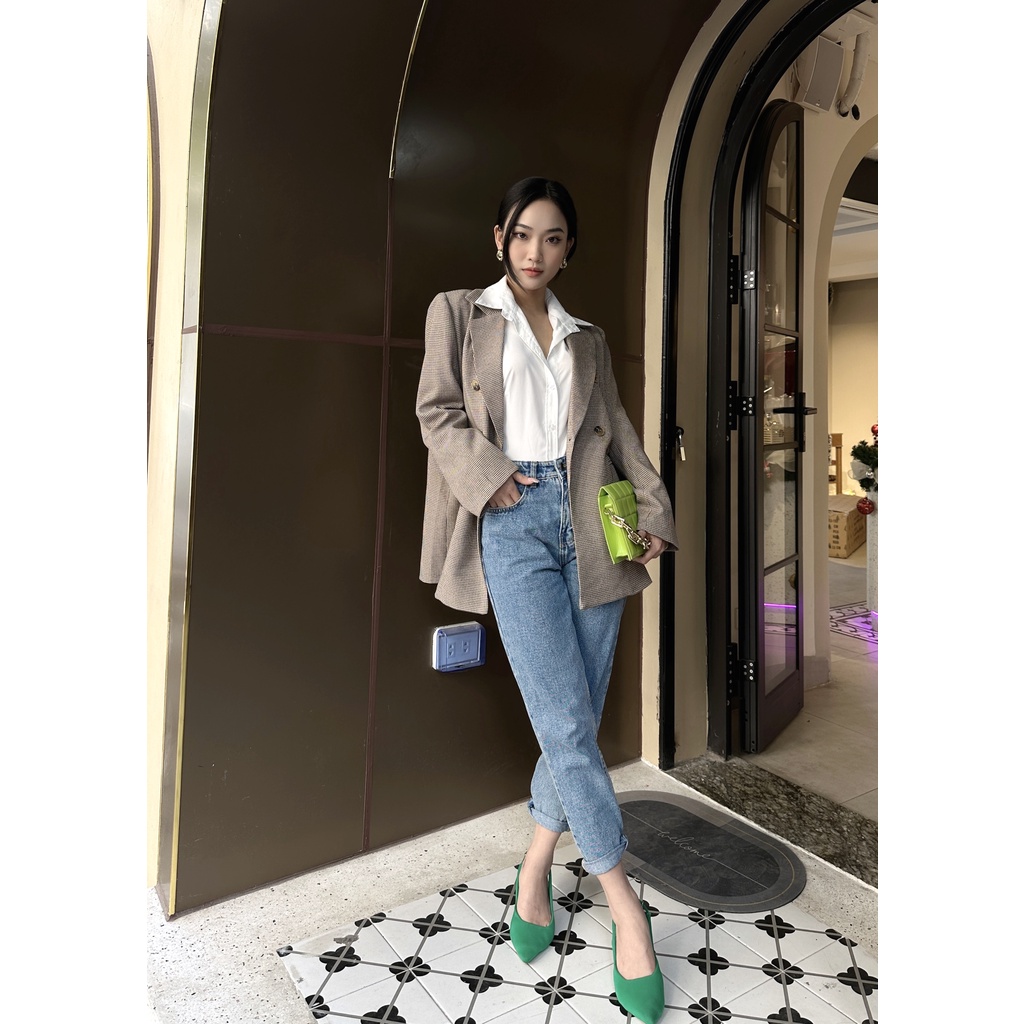 Áo blazer kẻ thanh lịch, Áo blazer dài tay phong cách Hàn Quốc Calie AB058