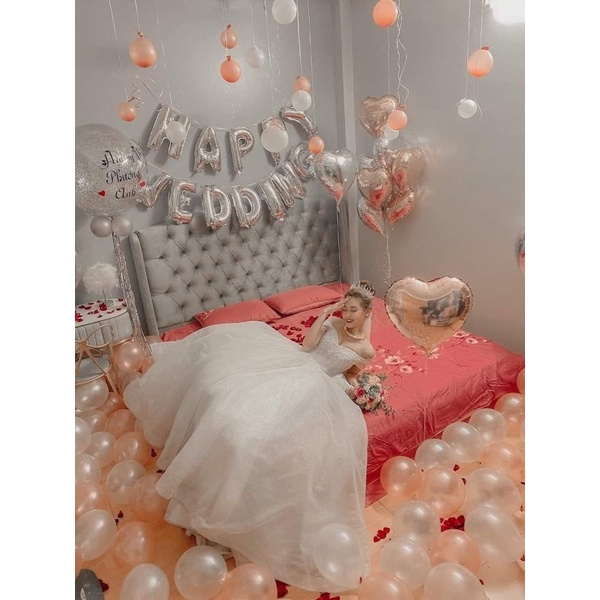 Tặng Bóng Nhũ In Tên + Set Bóng Bay Đủ Phụ Kiện Trang Trí Phòng Cưới GG05