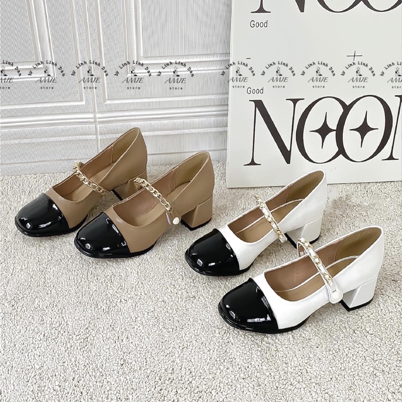 Giày Mary Jane Vá Mũi Quai Xích