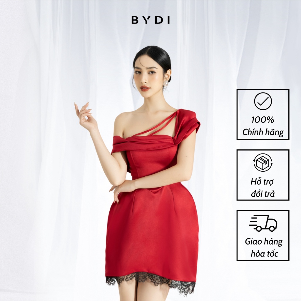 Đầm thiết kế bẹt vai nhấn ngực BYDI Design, chất liệu cao cấp phối viền Ren Quyến Rũ BYDI Fashion | CLIO DRESS LT013