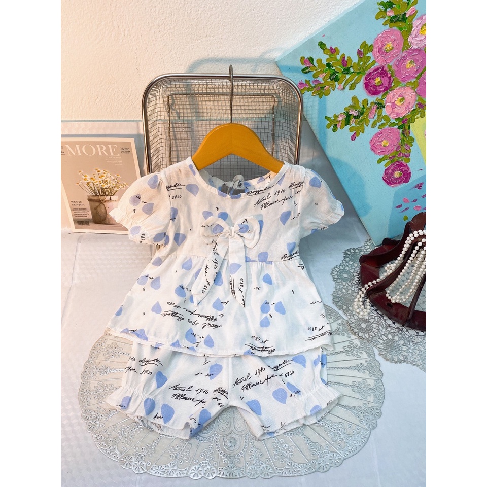 Bộ bé gái Bernie có tay chất đũi lụa mềm cho bé từ 6-16kg, bộ cộc bé gái áo dáng váy siêu cute