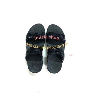 Dép fitflop 2 quai ngang hạt đá đen