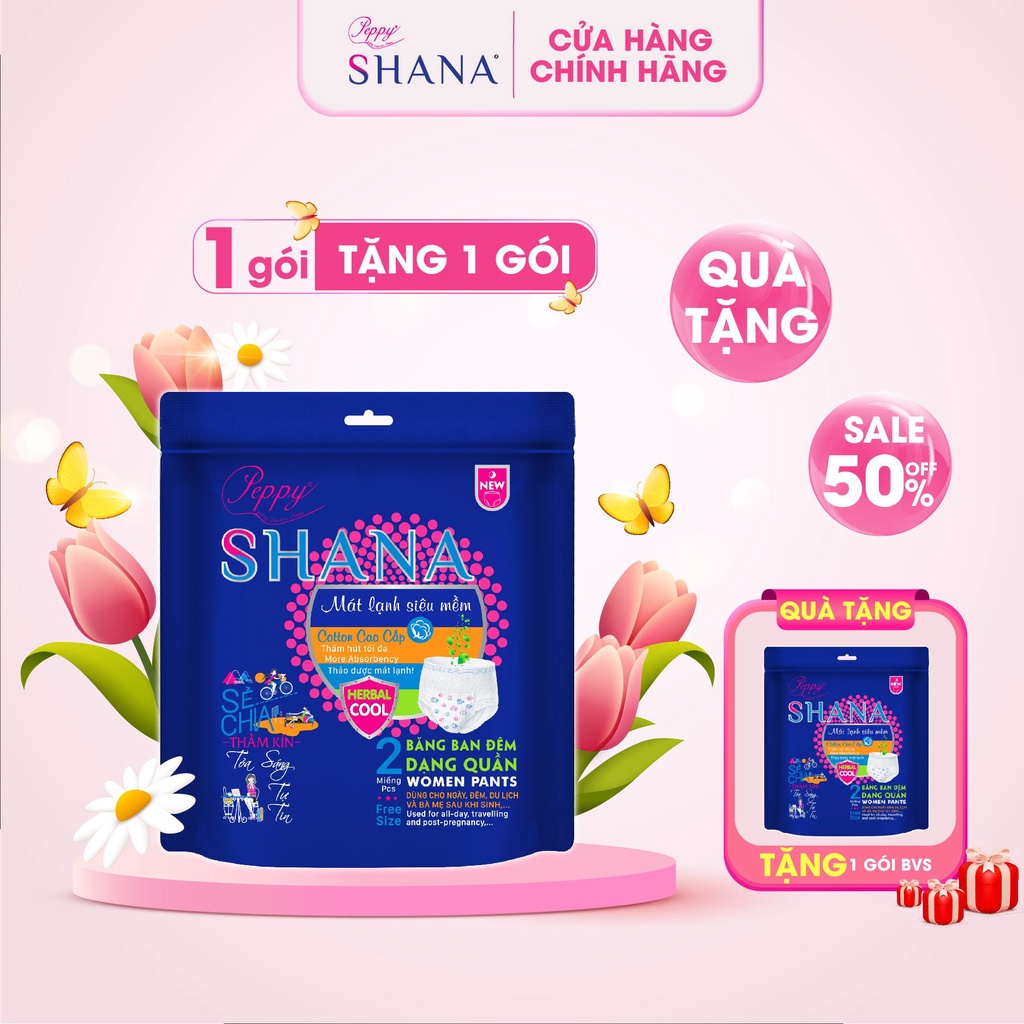 Mua 1 gói Băng vệ sinh quần cao cấp Shana siêu mềm mại, dùng ban đêm tặng 1 gói