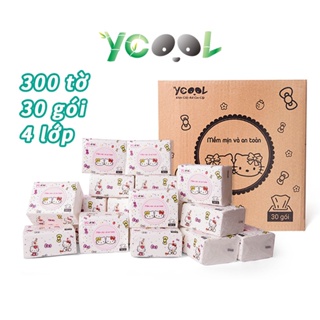 Giấy ăn giấy rút YCOOL, thùng 30 gói, 300 tờ giấy trắng