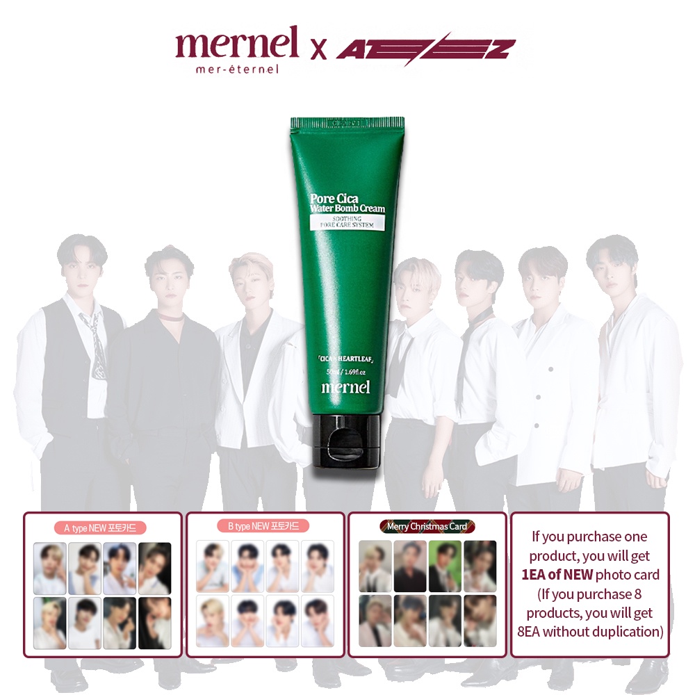 Ateez x mernel  PoreCica Water Bomb Cream 50ml | A or B card gift Dispatch Randomly