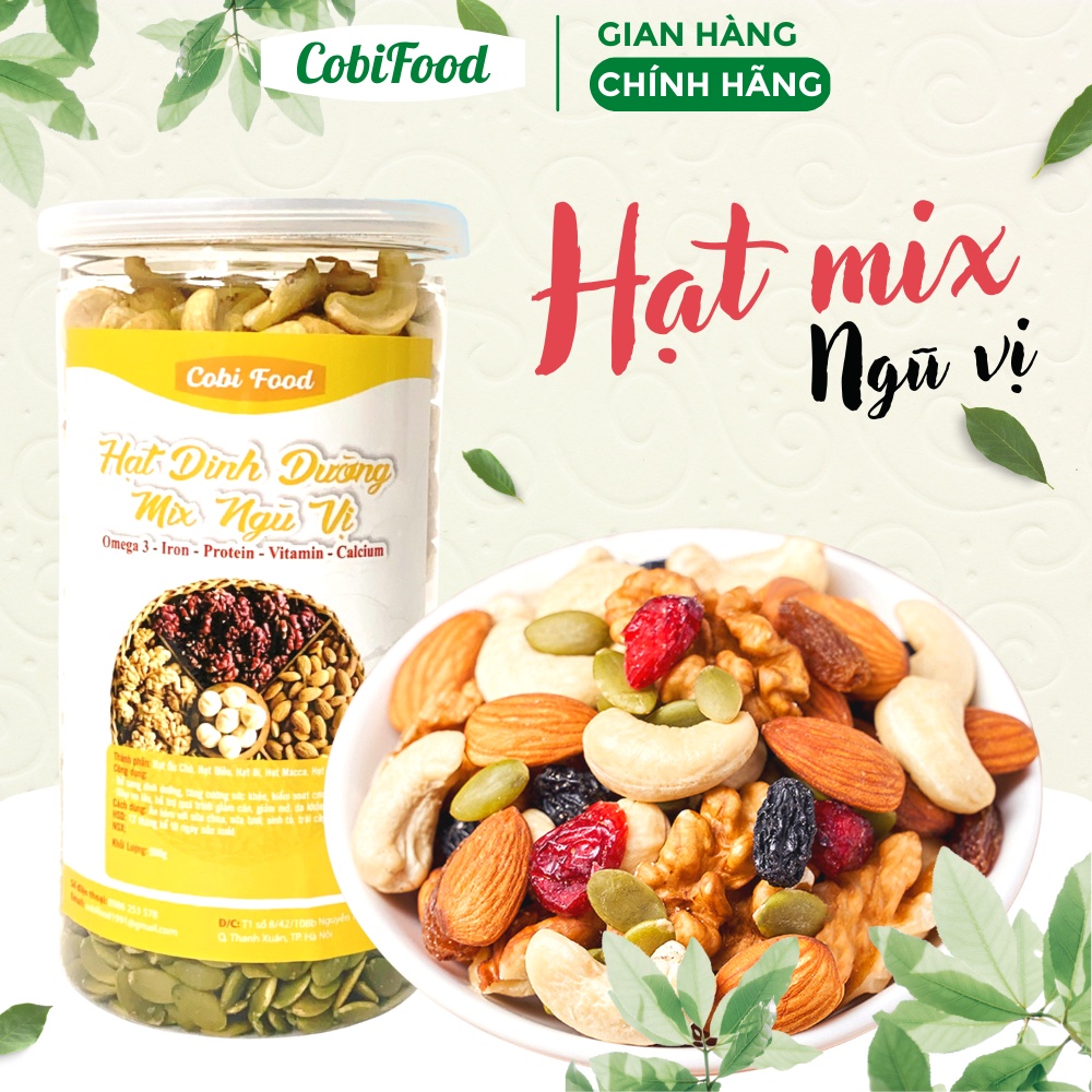 Hạt dinh dưỡng mix COBI FOOD hũ 500g (óc chó, hạnh nhân, hạt điều, macca, bí xanh) tốt cho bà bầu, trẻ em, ăn kiêng