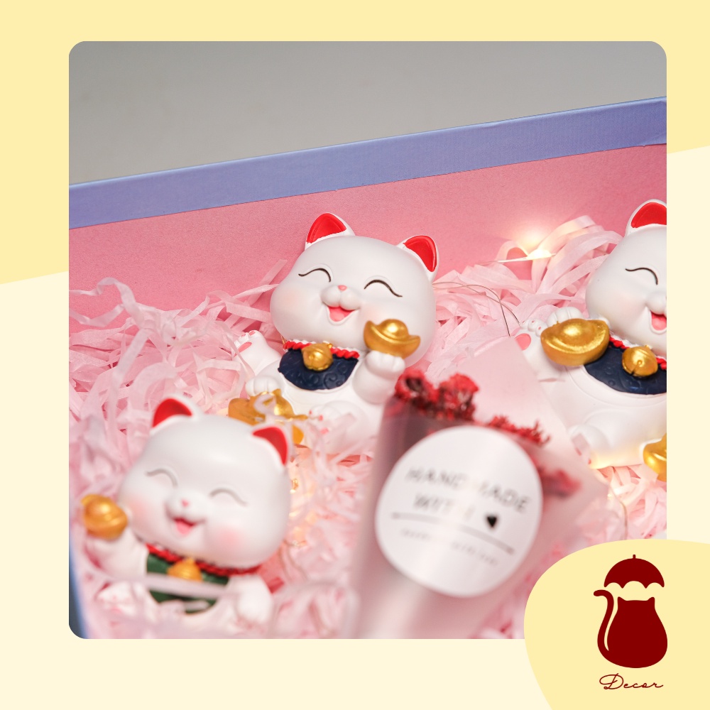Full Set mô hình 5 tượng mèo mini Ô DECOR, tượng mèo Quý Mão 2023 decor để bàn full biểu cảm đáng yêu dễ thương