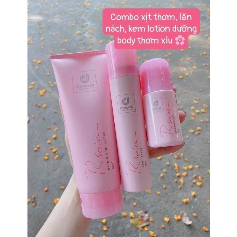 Combo 3 Món Lăn, Xịt Thơm Body, Dưỡng Thể Rseries Hương Nước Hoa